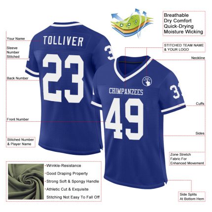 Custom Name and Number Authentic Throwback Football Jersey - Personalized Royal White Mesh Team Jersey Personalized Royal