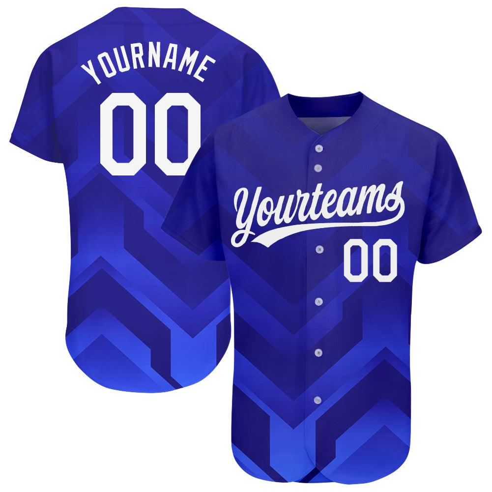 Custom Name and Number Baseball Jersey - Authentic 3D Pattern Design in Royal White-Navy Personalized Royal White-Navy 3D