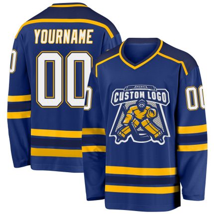 Custom Name and Number Royal Navy-Gold Hockey Jersey - Personalized Team Apparel Personalized Royal White Navy-Gold Hockey