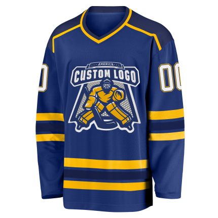 Custom Name and Number Royal Navy-Gold Hockey Jersey - Personalized Team Apparel Personalized Royal White Navy-Gold Hockey