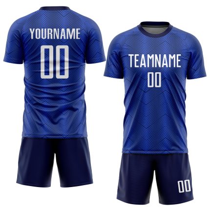 Custom White-Navy Sublimation Soccer Jersey - Personalized Soccer Uniform Personalized Royal White-Navy Sublimation Soccer