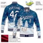Personalized Winter Landscape Watercolor Bomber Jacket with Snowy Trees - Custom Name & Number Full-Snap Varsity Design Personalized