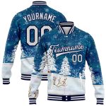 Personalized Winter Landscape Watercolor Bomber Jacket with Snowy Trees - Custom Name & Number Full-Snap Varsity Design Personalized