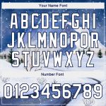 Custom 3D Winter Snow Landscape Bomber Varsity Jacket with Personalized Name & Number - White-Navy Design Personalized Royal