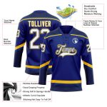 Custom Name and Number Personalized Royal White Navy-Yellow Hockey Jersey Lace Neck Team Personalized Royal White Navy-Yellow