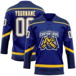 Custom Name and Number Personalized Royal White Navy-Yellow Hockey Jersey Lace Neck Team Personalized Royal White Navy-Yellow