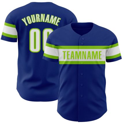 Custom Authentic Baseball Jersey with Personalized Name and Number, Royal White-Neon Green Team Design Personalized Royal