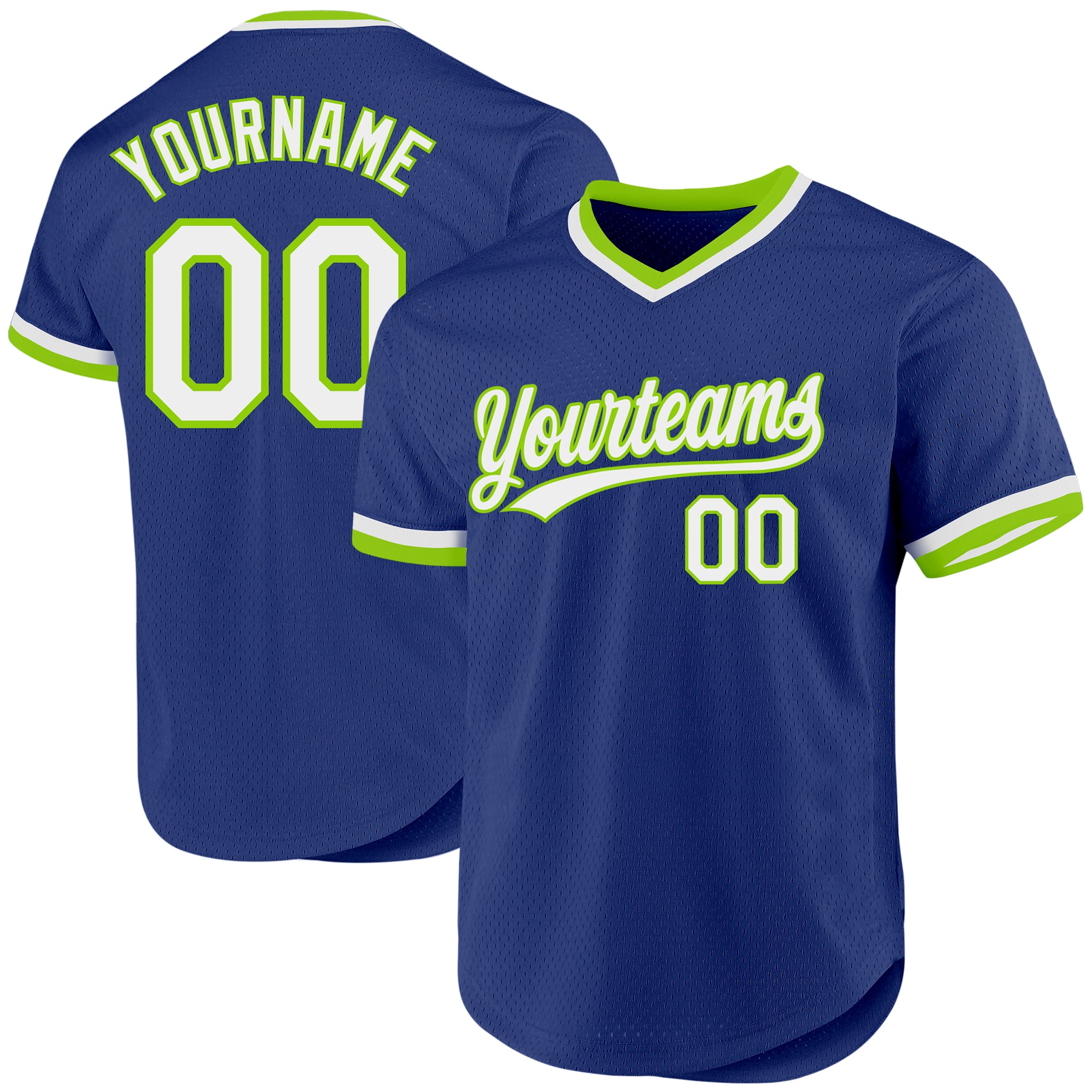 Custom Name and Number Authentic Throwback Baseball Jersey - Personalized Royal White Neon Green Team Jersey Personalized