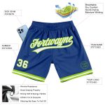 Custom Name and Number Authentic Throwback Basketball Shorts - Personalized Royal White and Neon Green Design Personalized