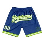 Custom Name and Number Authentic Throwback Basketball Shorts - Personalized Royal White and Neon Green Design Personalized