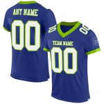 Custom Personalized Authentic Football Jersey - Royal White-Neon Green Mesh with Team Name and Number Personalized Royal