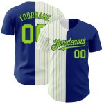 Custom Name and Number Personalized Royal White-Neon Green Pinstripe Baseball Jersey - Authentic Split Fashion Team Apparel