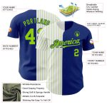 Custom Name and Number Personalized Royal White-Neon Green Pinstripe Baseball Jersey - Authentic Split Fashion Team Apparel