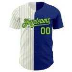 Custom Name and Number Personalized Royal White-Neon Green Pinstripe Baseball Jersey - Authentic Split Fashion Team Apparel