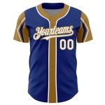 Custom Name & Number Personalized Baseball Jersey - Royal White & Old Gold, 3 Color Arm Shapes, Authentic Team Gear Personalized