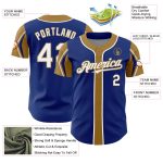 Custom Name & Number Personalized Baseball Jersey - Royal White & Old Gold, 3 Color Arm Shapes, Authentic Team Gear Personalized