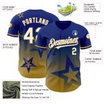 Custom Name & Number 3D Pattern Twinkle Star Baseball Jersey in Royal White-Old Gold Gradient Style - Personalized Team Apparel