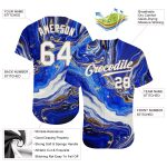 Custom Name and Number Baseball Jersey in Personalized Royal White-Old Gold 3D Pattern Design, Authentic Style Personalized