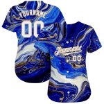 Custom Name and Number Baseball Jersey in Personalized Royal White-Old Gold 3D Pattern Design, Authentic Style Personalized