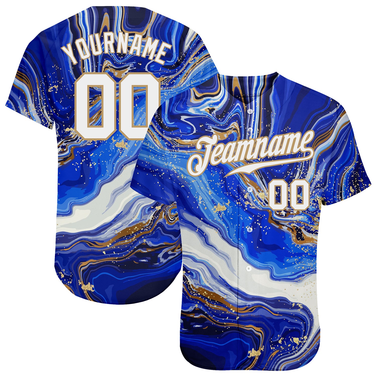 Custom Name and Number Baseball Jersey in Personalized Royal White-Old Gold 3D Pattern Design, Authentic Style Personalized