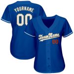 Custom Name and Number Baseball Jersey - Personalized Authentic Royal White-Old Gold Team Jersey Personalized Royal White-Old