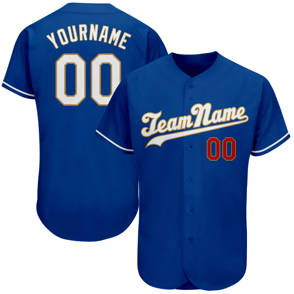 Custom Name and Number Baseball Jersey - Personalized Authentic Royal White-Old Gold Team Jersey Personalized Royal White-Old