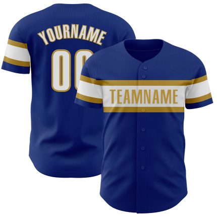 Authentic Personalized Baseball Jersey in Royal White and Old Gold Personalized Royal White-Old Gold Authentic Baseball Jersey