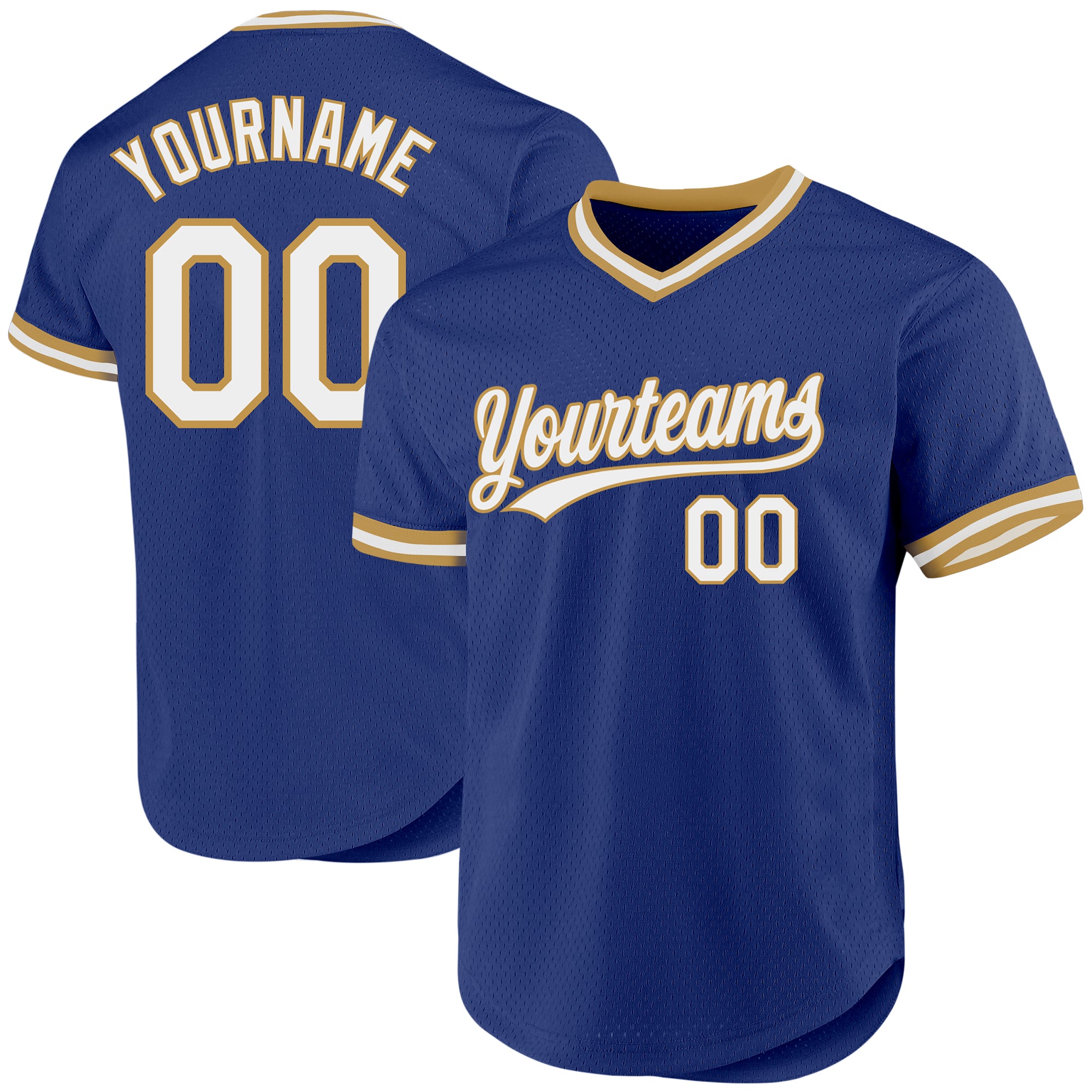 Custom Name and Number Authentic Throwback Baseball Jersey - Personalized Royal White-Old Gold Team Jersey Personalized Royal