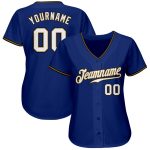 Custom Name and Number Authentic Baseball Jersey in Royal White and Old Gold-Black Personalized Royal White Old Gold-Black