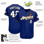 Custom Name and Number Authentic Baseball Jersey in Royal White and Old Gold-Black Personalized Royal White Old Gold-Black