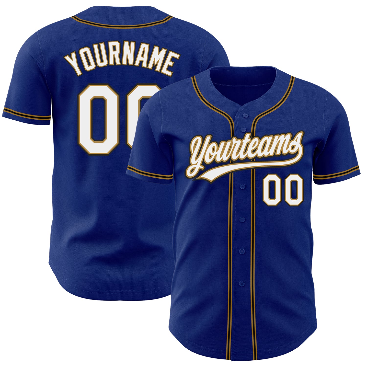 Personalized Authentic Baseball Jersey in Royal White with Old Gold-Black Personalized Royal White Old Gold-Black Authentic
