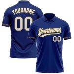 Custom Performance Vapor Golf Polo Shirt - Personalized Royal White Old Gold-Black with Team Name & Number Personalized Royal