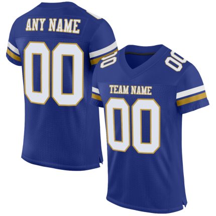 Personalized Authentic Football Jersey in Royal White and Old Gold Mesh Personalized Royal White-Old Gold Mesh Authentic