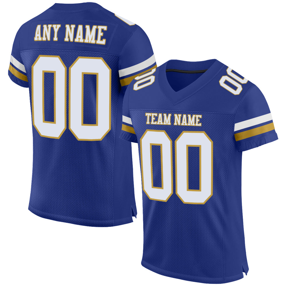 Personalized Authentic Football Jersey in Royal White and Old Gold Mesh Personalized Royal White-Old Gold Mesh Authentic