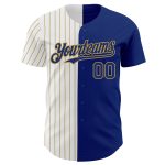 Custom Name and Number Personalized Royal White Old Gold Pinstripe Baseball Jersey - Authentic Split Fashion Design Personalized