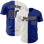 Custom Name and Number Personalized Royal White Old Gold Pinstripe Baseball Jersey - Authentic Split Fashion Design Personalized