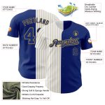 Custom Name and Number Personalized Royal White Old Gold Pinstripe Baseball Jersey - Authentic Split Fashion Design Personalized