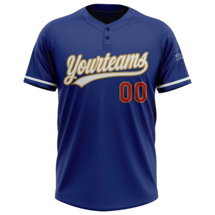 Custom Team Softball Jersey - Personalized Unisex White Gold-Red Two-Button with Name and Number Personalized Royal White