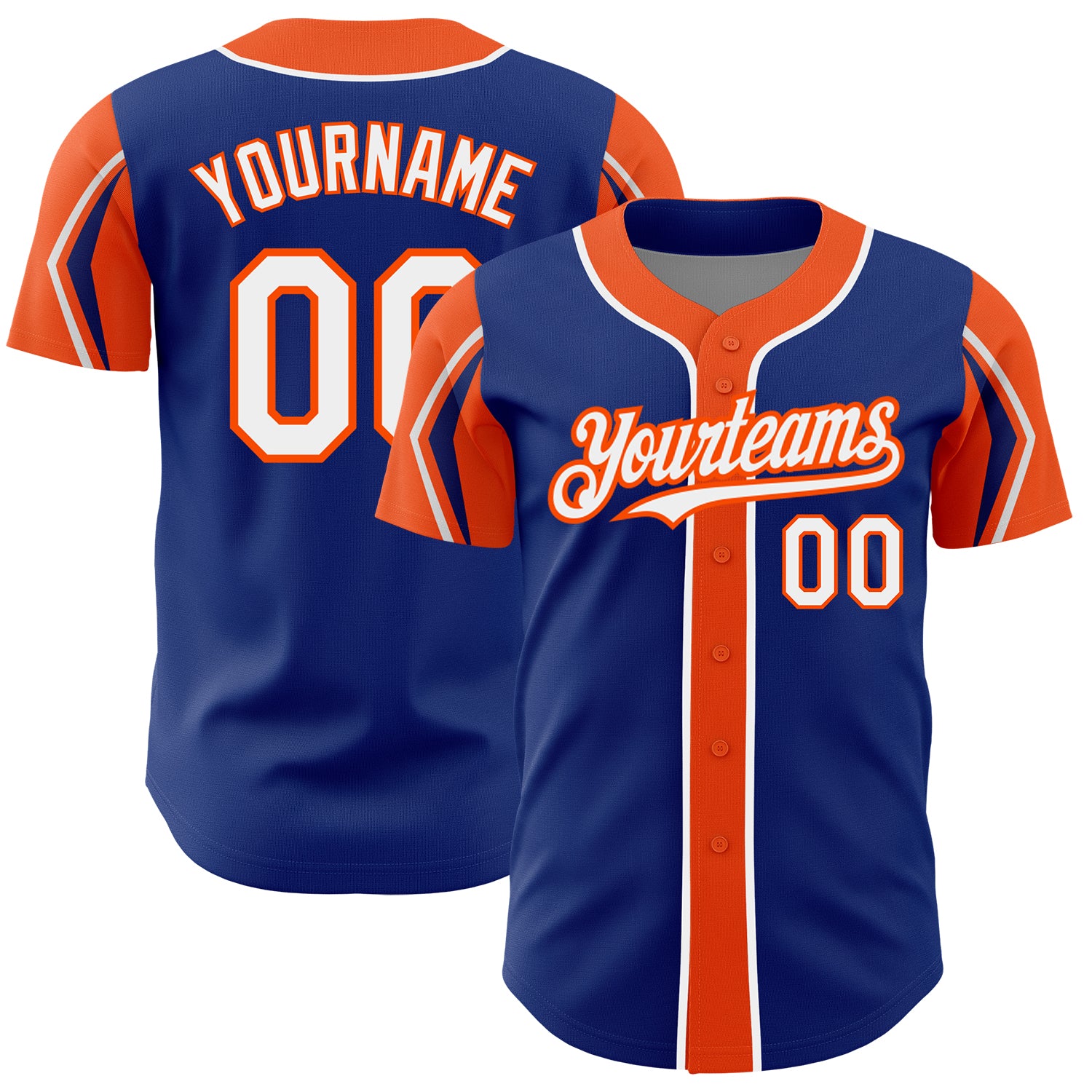 Customizable Authentic Baseball Jersey - Personalized Royal White-Orange Team Jersey with Name and Number, 3 Colors Available