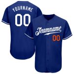 Personalized Authentic Baseball Jersey in Royal White-Orange Color Personalized Royal White-Orange Authentic Baseball Jersey