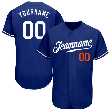 Personalized Authentic Baseball Jersey in Royal White-Orange Color Personalized Royal White-Orange Authentic Baseball Jersey