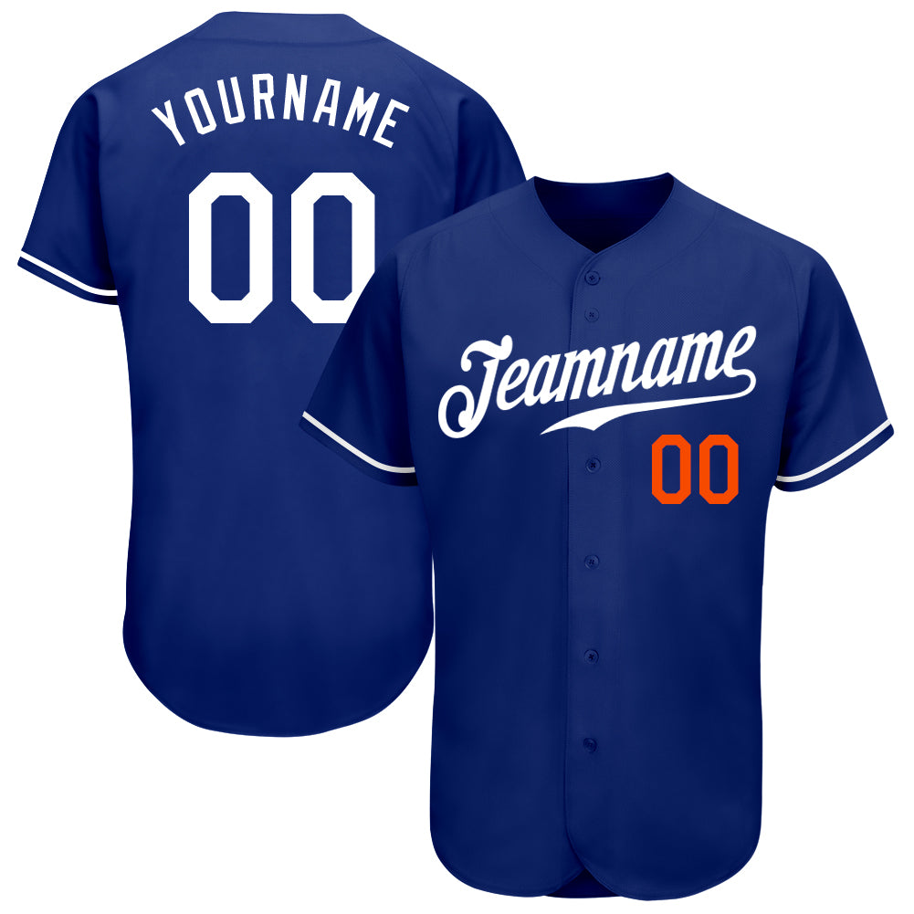 Personalized Authentic Baseball Jersey in Royal White-Orange Color Personalized Royal White-Orange Authentic Baseball Jersey