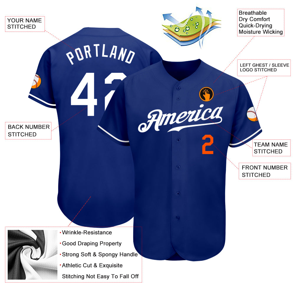 Personalized Royal White-Orange Authentic Baseball Jersey Personalized Authentic Baseball Jersey in Royal White-Orange Color Personalized Royal White-Orange Authentic Baseball Jersey - Image 3