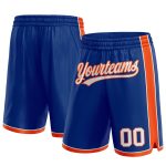 Customized Royal White-Orange Basketball Shorts with Team Name and Number - Authentic Design Personalized Royal White-Orange