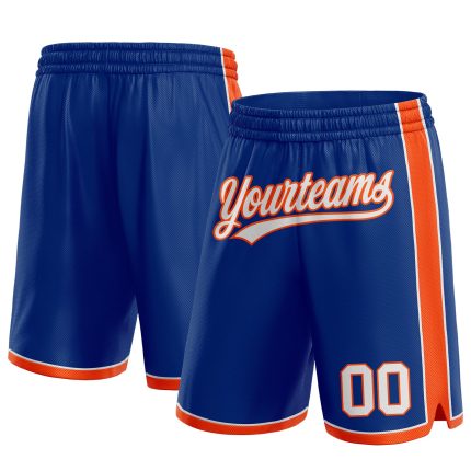 Customized Royal White-Orange Basketball Shorts with Team Name and Number - Authentic Design Personalized Royal White-Orange