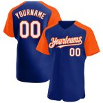 Custom Name and Number Personalized Baseball Jersey - Authentic White-Orange Raglan Sleeves Personalized Royal White-Orange