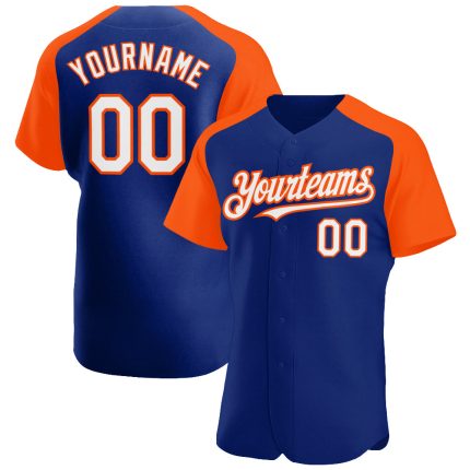 Custom Name and Number Personalized Baseball Jersey - Authentic White-Orange Raglan Sleeves Personalized Royal White-Orange