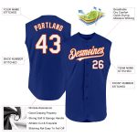 Personalized Authentic Sleeveless Baseball Jersey in Royal White-Orange Personalized Royal White-Orange Authentic Sleeveless