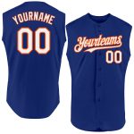 Personalized Authentic Sleeveless Baseball Jersey in Royal White-Orange Personalized Royal White-Orange Authentic Sleeveless