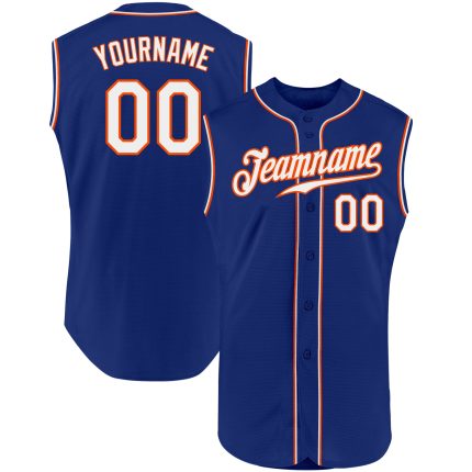 Custom Authentic Sleeveless Baseball Jersey - Personalized Royal White-Orange Team Name & Number Personalized Royal White-Orange